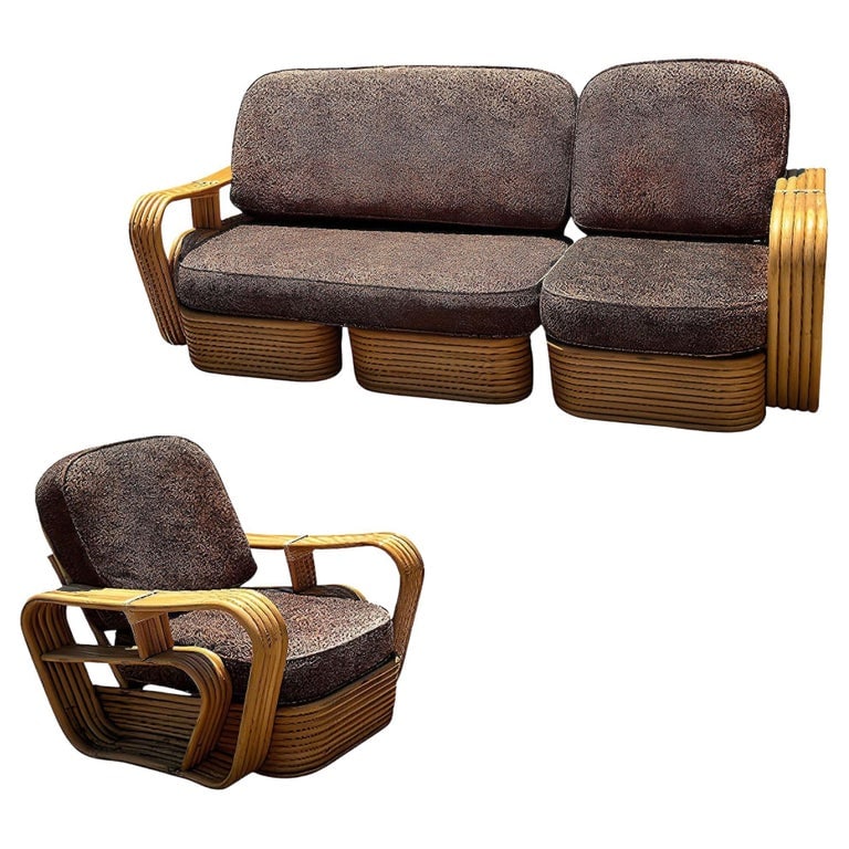 Restored Five-Strand Streamline Square Pretzel Rattan Sofa & Chair set (1 of 8)