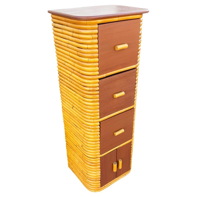 Restored Paul Frankl Style Stacked Rattan & Mahogany Cabinet w/ Drawers (1 of 9)
