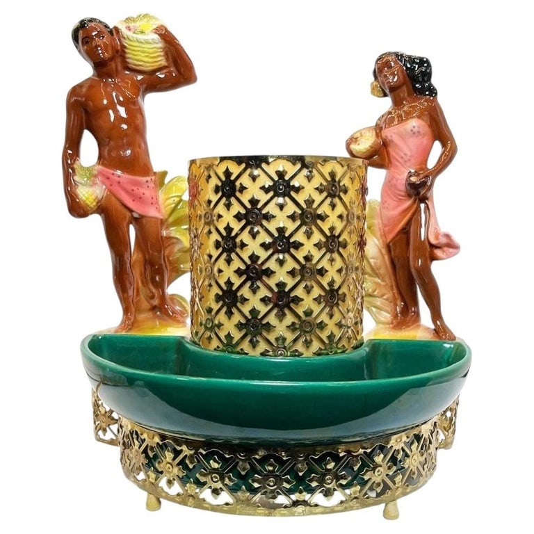 Mid-Century Hawaiian Themed Brass & Ceramic TV Lamp & Planter by Sierra Columbia (1 of 8)