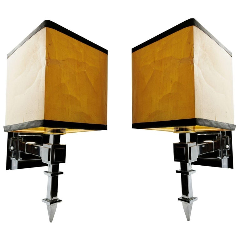 Pair of Sconces from the Original Century Plaza Hotel in Los Angeles 1966: The set of chrome plated bronze 2 Sconces from the Original Century Plaza Hotel in Los Angeles, California, not only embodies historic luxury and Hollywood glamour but also boasts practical sophistica