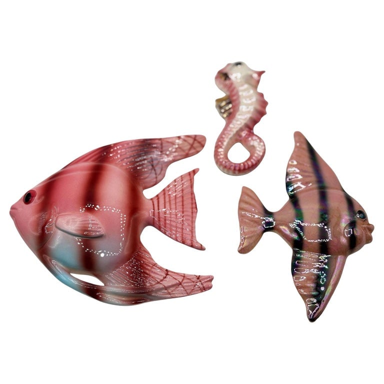 MCM Ceramic Angel Fish & Seahorse 3 Piece Wall Sculpture Set by Freeman Mcfarlin (1 of 8)