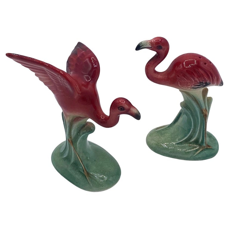 Mid-century Flying Flamingo Ceramic Salt & Pepper Shaker Set, Japan (1 of 10)