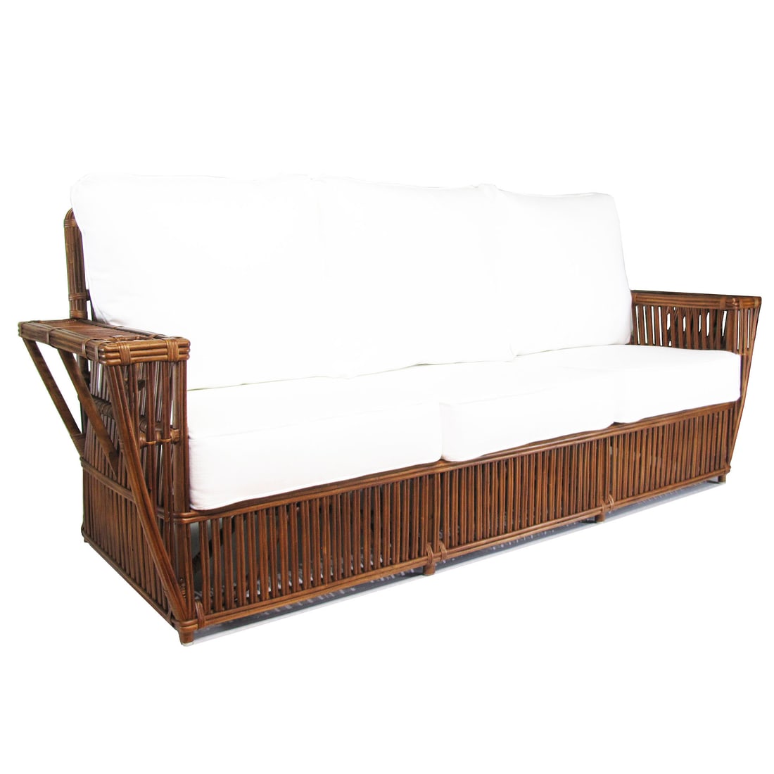 Art Deco Presidents Nantucket Stick Walnut Finished Reed Rattan 3-Seat Sofa (1 of 5)