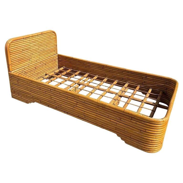 Restored Art Deco 15-Strand Stacked Rattan Bed TWIN Bed Frame Headboard, 2 Avail (1 of 8)
