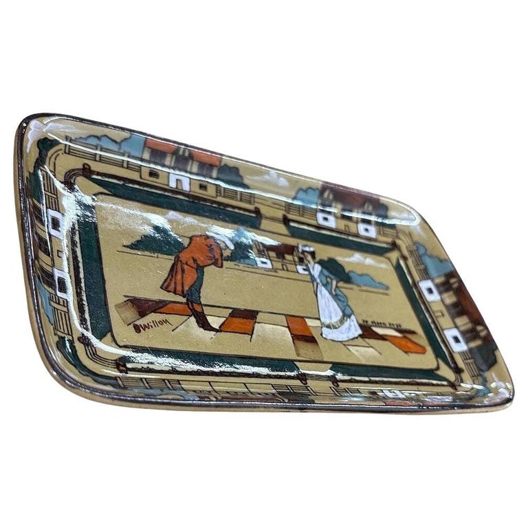 Edwardian Era Pottery "Ye Olden Days" Card Dish by Buffalo Pottery Deldare Ware (1 of 5)