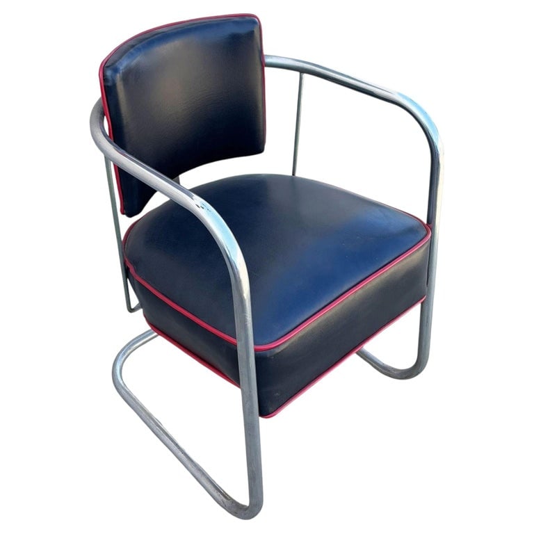Streamline Art Deco Chrome Tubular Cantilever Springer Club Chair by Royal Metal (1 of 6)