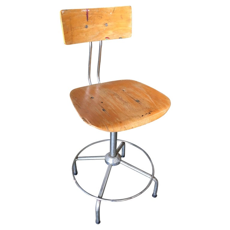 Italian Chrome and Formed Birch Plywood Artist Drafting Work Chair (1 of 7)