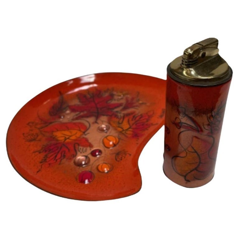 Mid Century Enameled Brass Lighter & Ashtray Set by Sascha Brastoff (1 of 10)