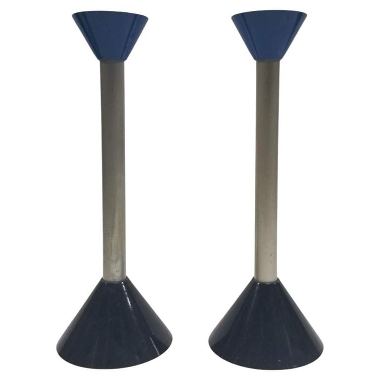 Pair of Vintage Mid Century Memphis Age Postmodern Candlestick Holder: Elevate your decor with this stunning pair of Vintage Mid Century Memphis Age Postmodern Candlestick Holders. These unique pieces showcase a fusion of mid-century charm and postmodern flair, featuring