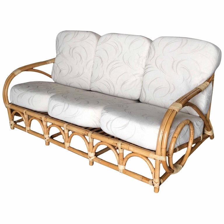 Restored Two-Strand "Circles and Speed" Three Seat Rattan Sofa (1 of 7)