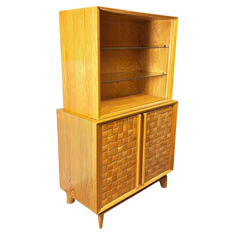 MCM Bleached Oak Basket Weave China Cabinet by Paul Laszlo for Brown Saltman (1 of 8)