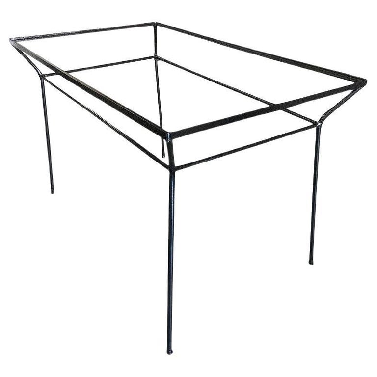 Rare Art Deco Geometric Black Iron Patio/Outdoor Table w/ Glass Top: Rare Art Deco era black iron outdoor dining table featuring a geometric design and petite frame.Dimensions Height: 29" X Width: 32" X Depth: 48"United States, 1930