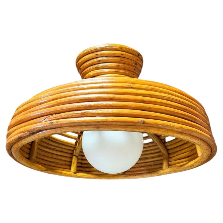 Restored Mid-century Hanging Rattan Ceiling Lamp Chandelier w/ Center Globe (1 of 8)