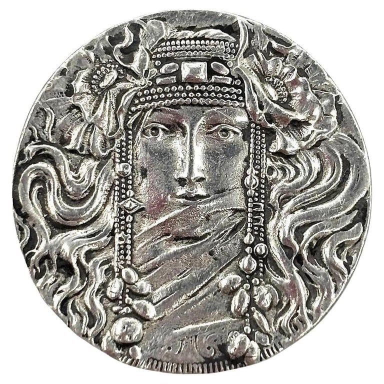 Art Nouveau Veiled Female Portrait Brooch by Rine Pewter (1 of 4)
