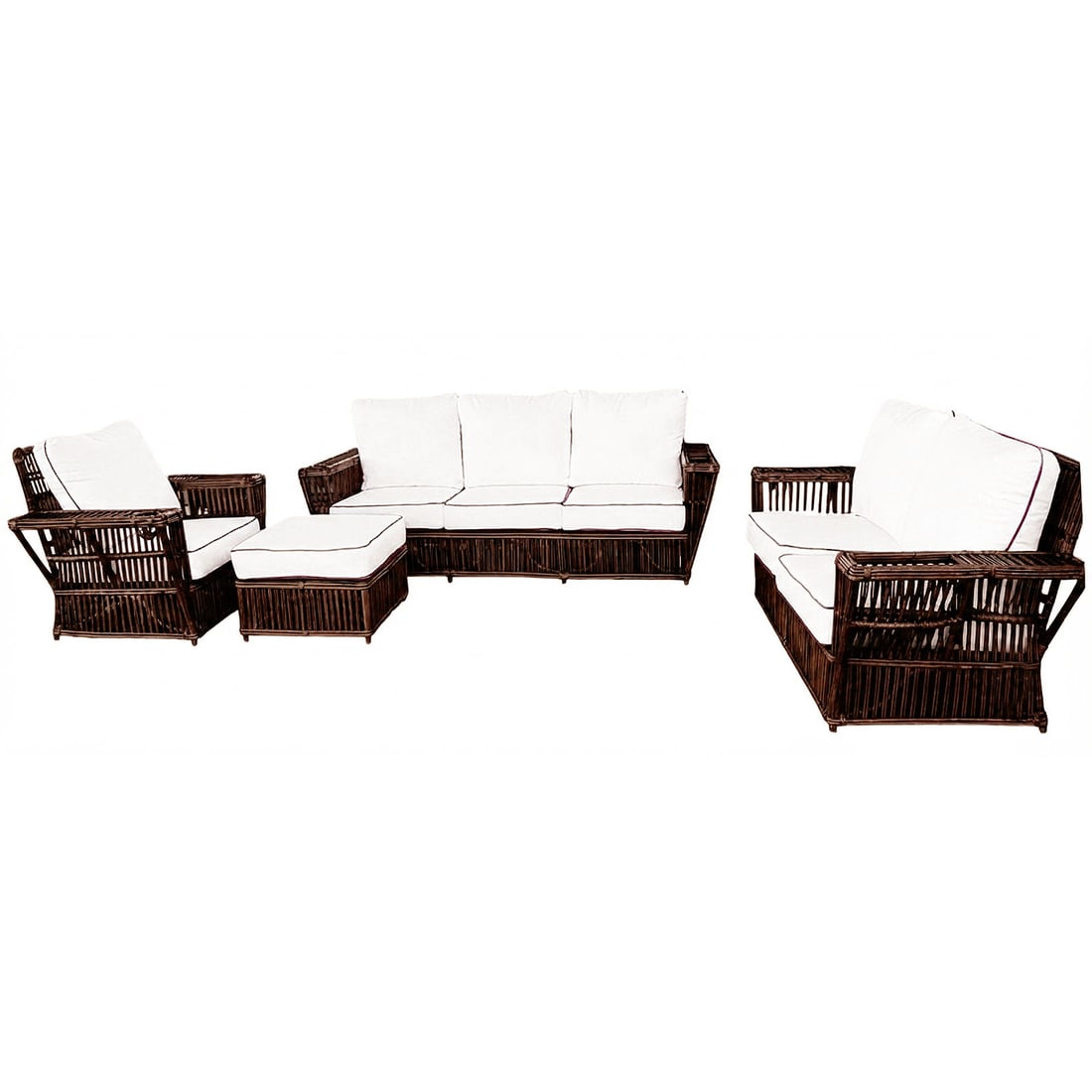 Art Deco Presidents Nantucket Stick Walnut Finished Reed Rattan Livingroom Set (1 of 13)