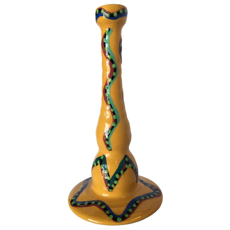 California Art Pottery Yellow Speckle Candlestick holder by Lynda Feman Circa 19 (1 of 4)