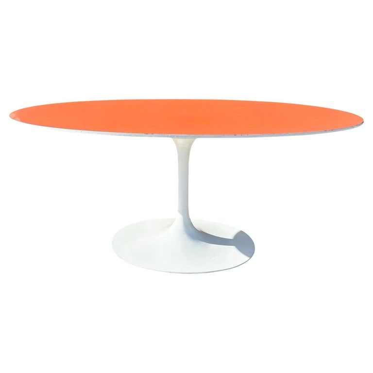 Mid-century Tulip Dining Table by Eero Saarinen for Knoll W/ Orange Laminate Top (1 of 6)