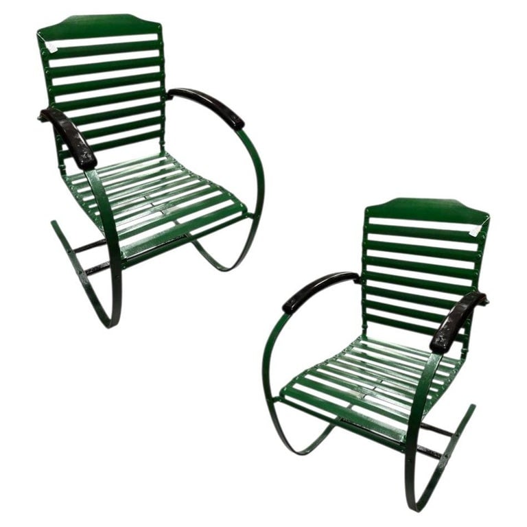 Mid-century Steel Springer Rocking Outdoor Patio Chair , Pair (1 of 8)