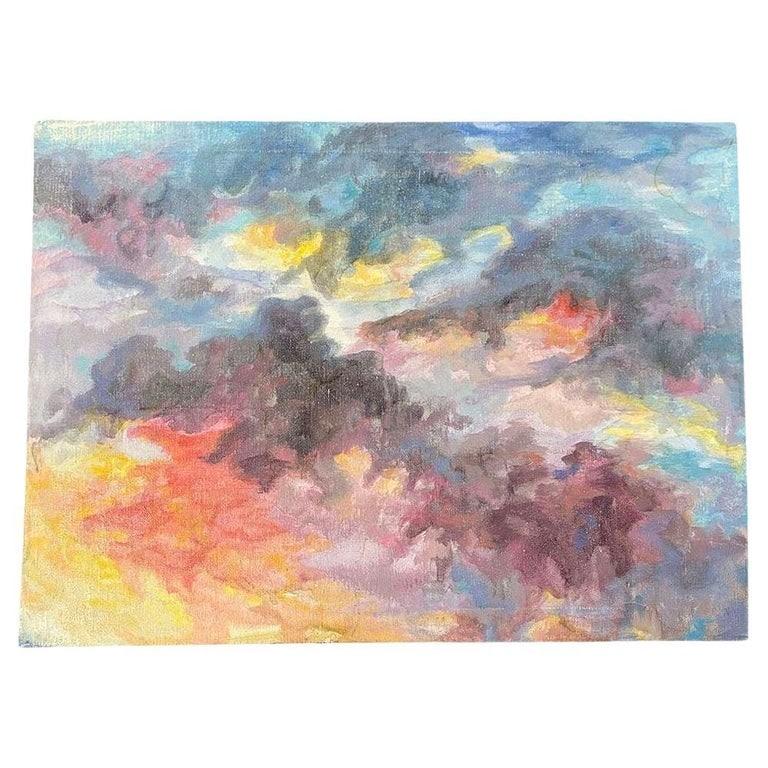 Impressionist Sunset in the Sky Oil on Canvas Cloudscape Painting (1 of 6)