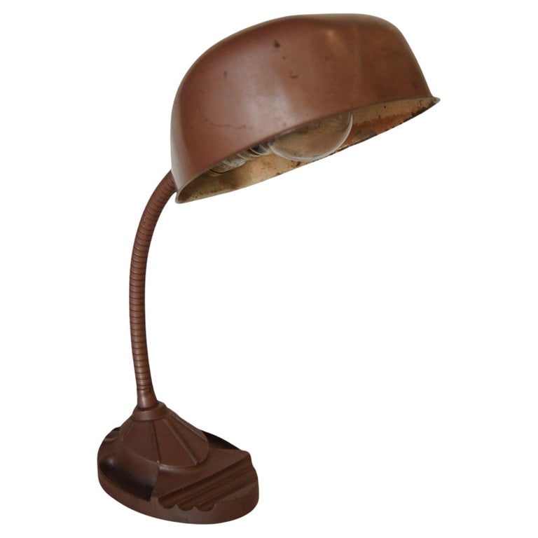 Art Deco Style Copper Gooseneck Desk Lamp with Pen Holder (1 of 4)