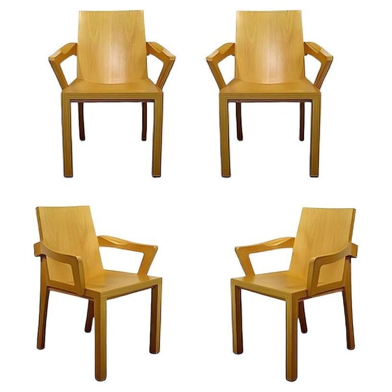 Dakota Jackson Maple Wood "Library" armchairs, Set of Four: Set of 4 Dakota Jackson-designed natural Cordovan maple "Library" Chairs. The Library Chair is the quintessential, well-designed, highly-styled chair for both institutional and residential use. It was