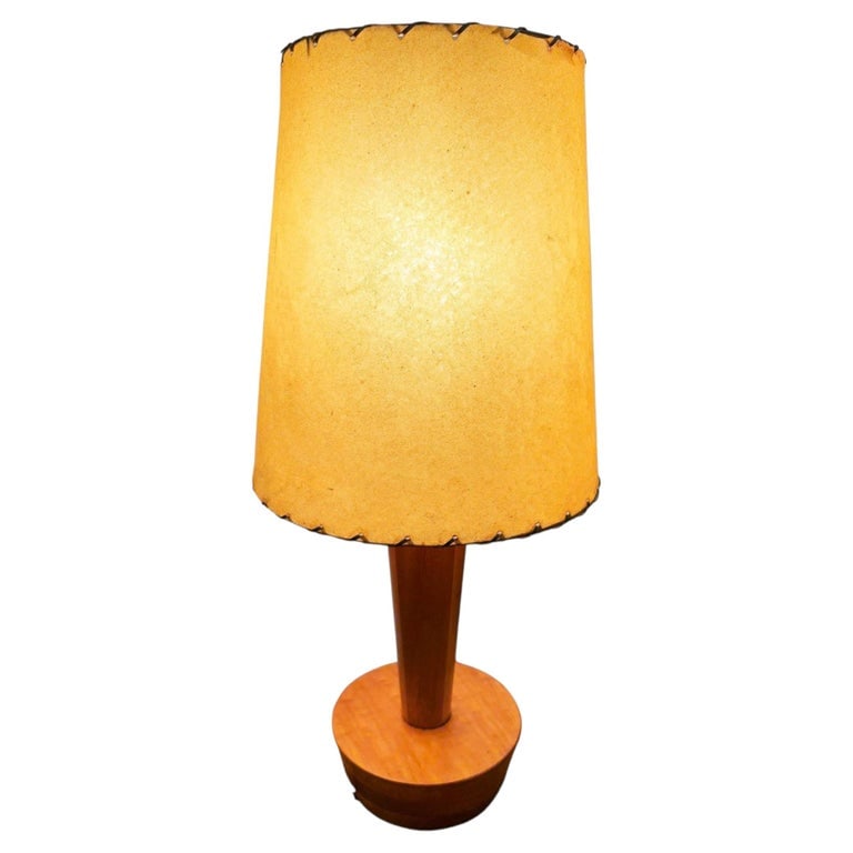 Yasha Heifetz Style Geometric Mid-century Oak Table Lamps w Whipple Stitch Shade (1 of 8)