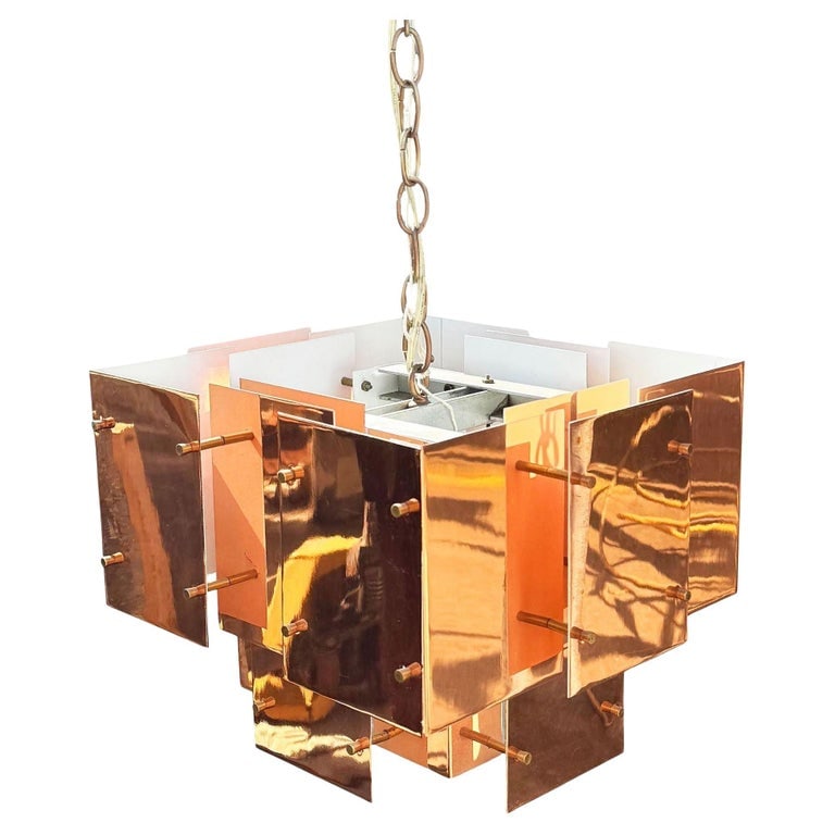 MCM Floating Panel "Cityscape" Brutalist Copper Chandelier By Robert Sonneman (1 of 13)