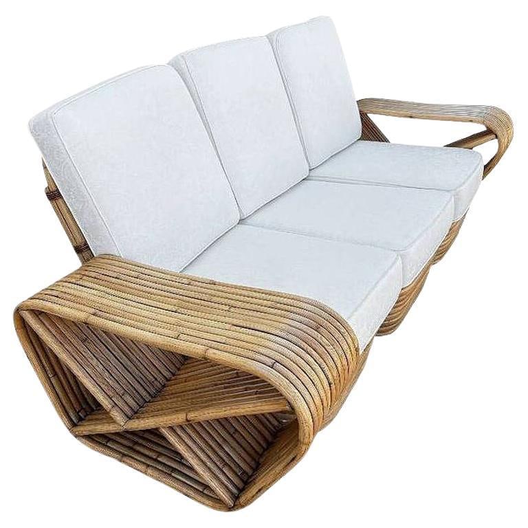 Restored Boutique-made "Big Pappa" 12 Strand Square Pretzel Rattan Sectional Sof (1 of 8)
