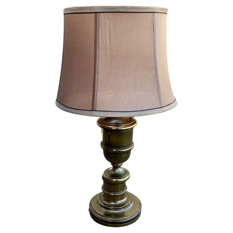 Hollywood Regency Brass Stiffel Style Table Lamp w/ Shade (1 of 4)
