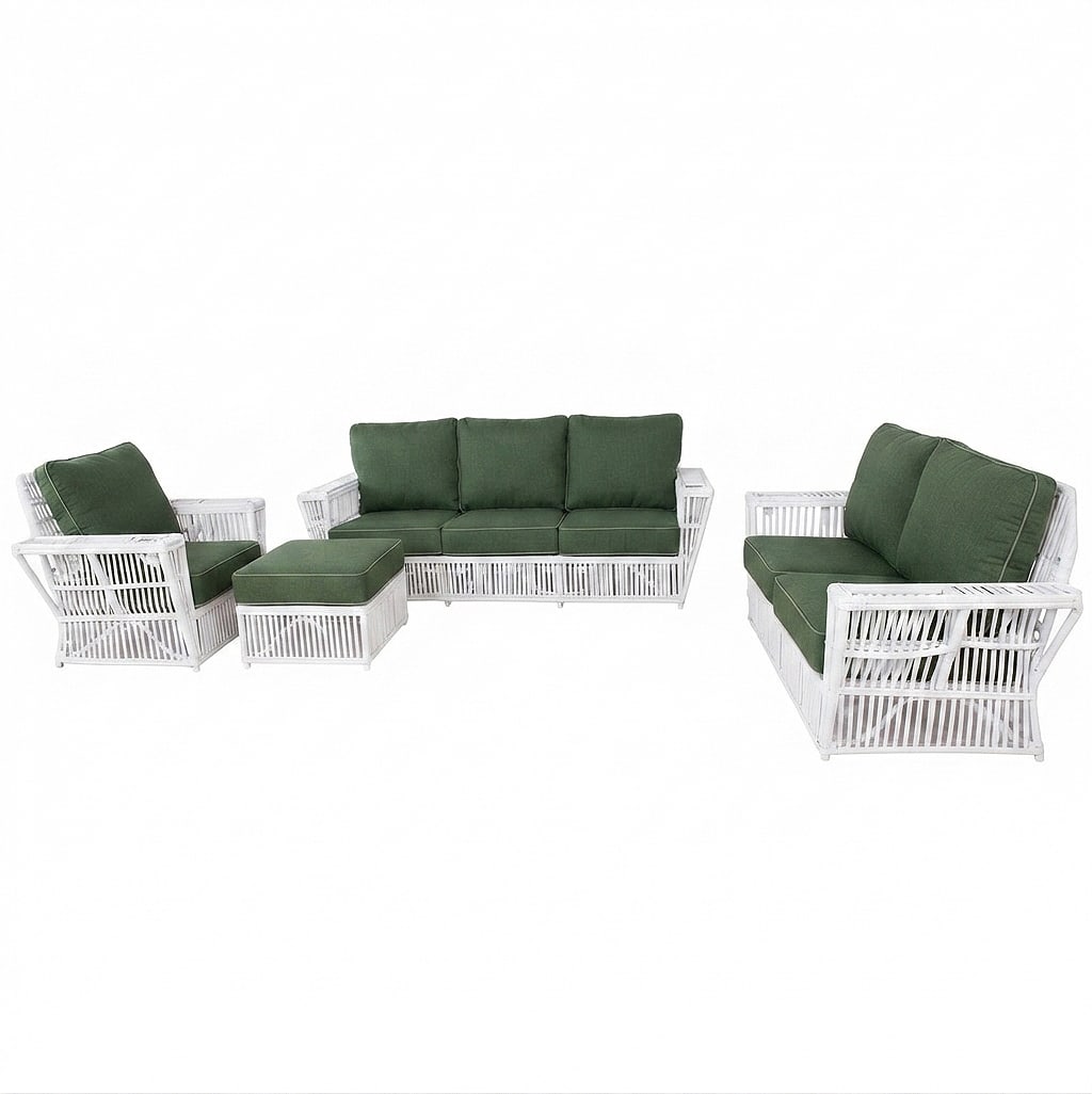 Art Deco Presidents Nantucket Stick White Finished Reed Rattan Livingroom Set (1 of 9)