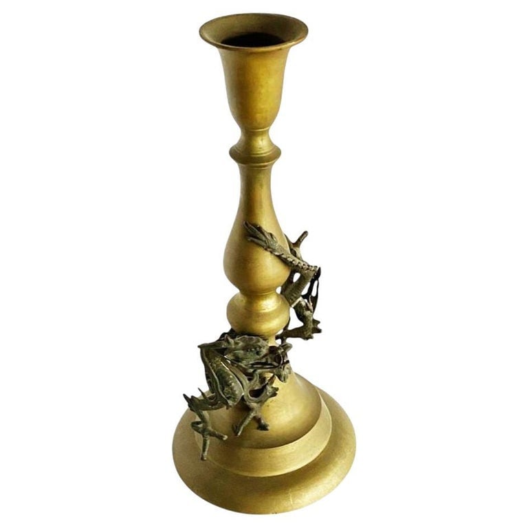 Hand Casted Brass Candlestick Holder w/ Chinese Dragon, Circa 1920 (1 of 8)