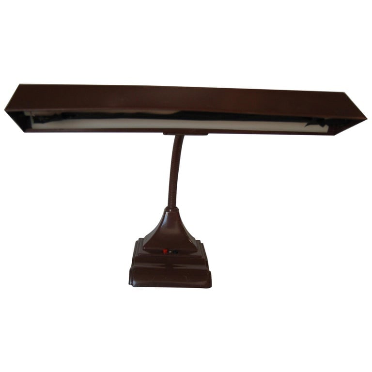 Midcentury Brown Enamel Fluorescent Gooseneck Desk Lamp by Art Specialty (1 of 7)