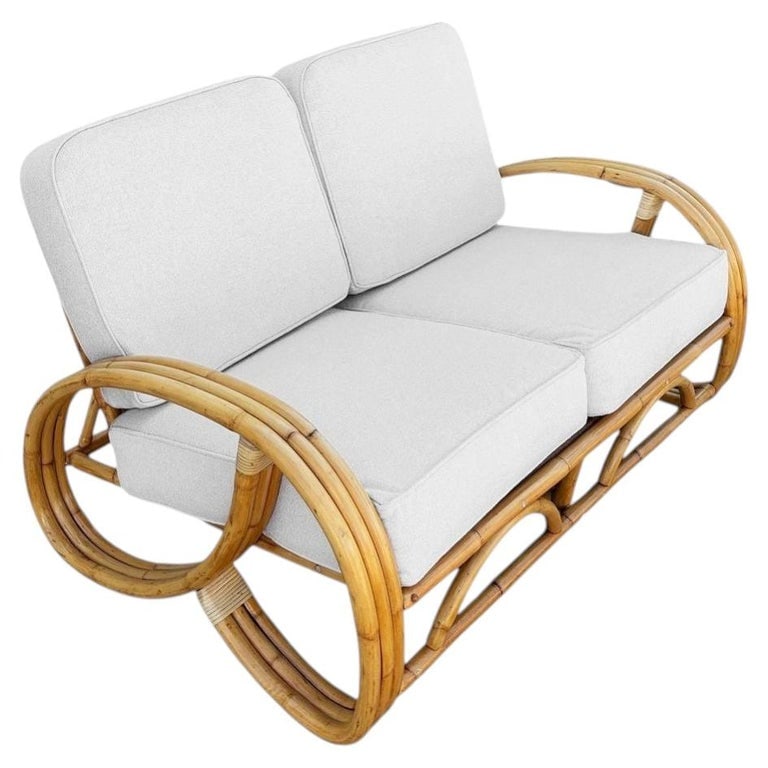 Restored Mid-Century 3-strand 3/4 Round Pretzel Arm Rattan Sectional Loveseat (1 of 5)