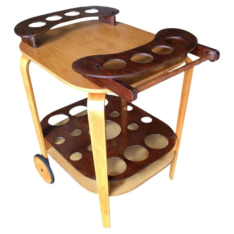 Midcentury Bent Birch Plywood Two-Tone Bar Cart (1 of 9)