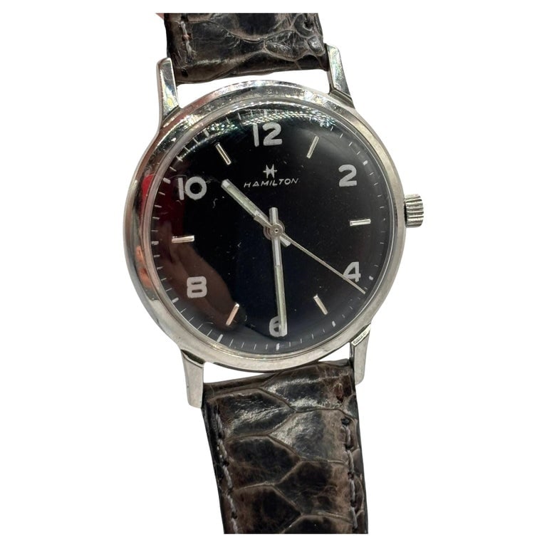 1950 Hamilton Thin-O-Matic Wristwatch w/ Black Dial on Leather Band (1 of 9)