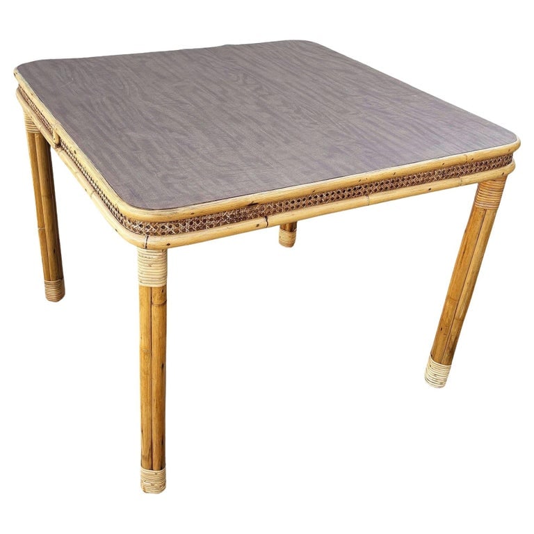Restored 4-Strand Legs Rattan Dinette Dining Table w/ Formica Top & Wicker Sides (1 of 8)
