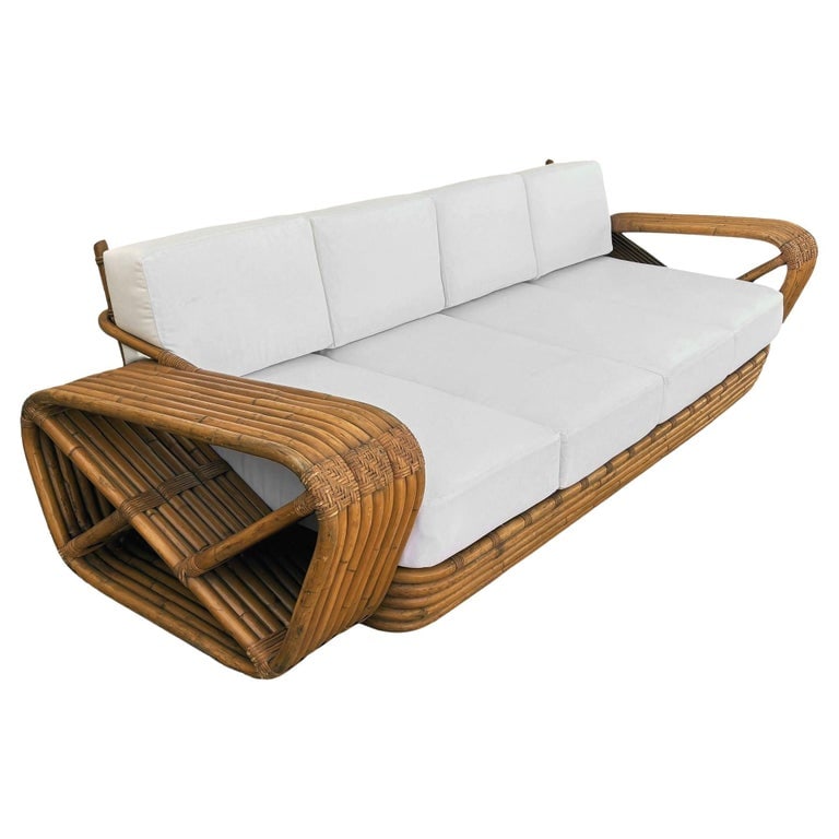Original Historic Hand Made 9 Strand Square Pretzel Rattan Sofa By Paul T Frankl (1 of 17)