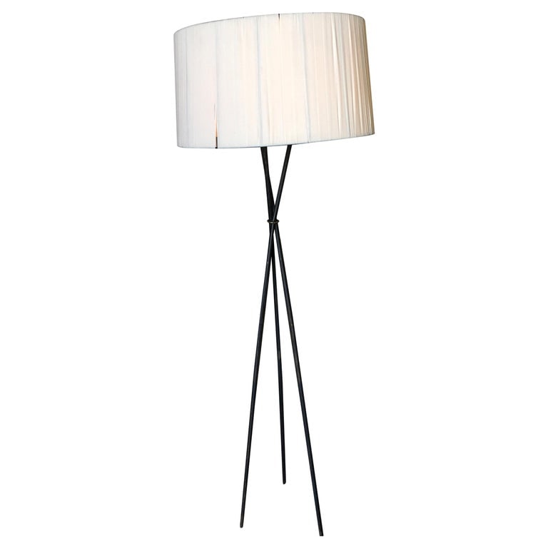 Midcentury Black Thin Iron Rod Tripod Floor Lamp (1 of 7)