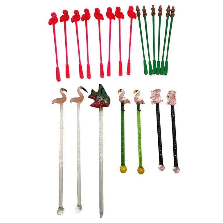 21 Piece Mid-Century Tropical Hula Girl & Flamingo Cocktail Swizzle Sticks (1 of 19)