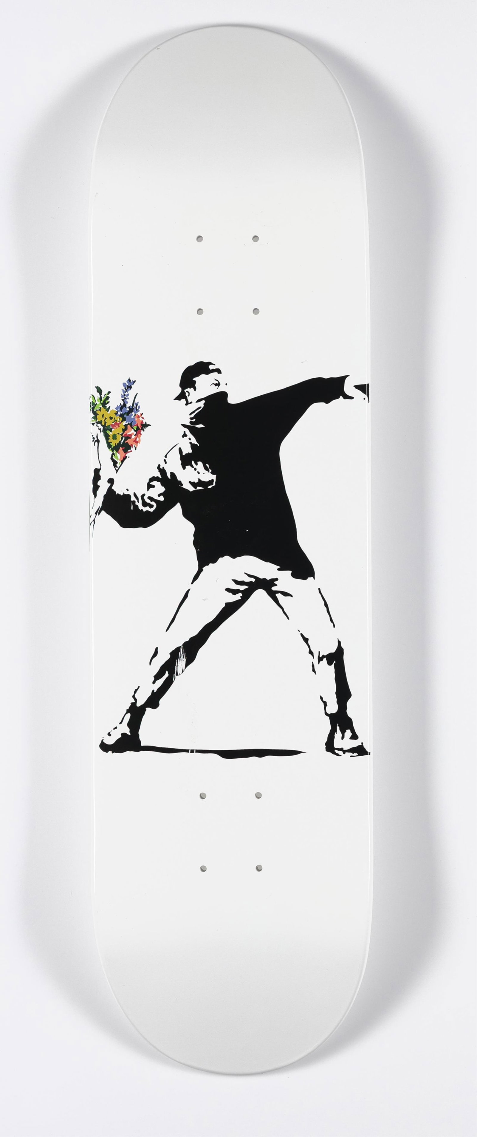 Banksy , b. 1973, Flower Bomber skateboard deck: Banksy b. 1973 Flower Bomber skateboard deck 2016 maple for MEDICOM TOY x Brandalism 32 x 8 inches