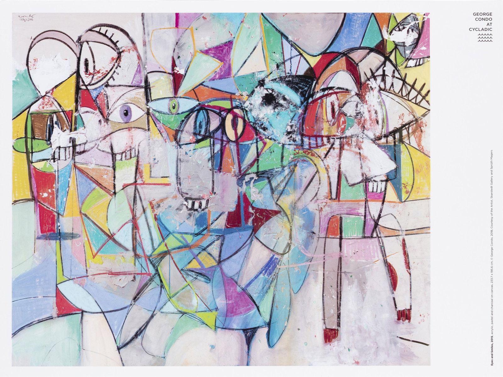 George Condo, b. 1957, Eyes and Smiles for The Museum of Cycladic Art: George Condo b. 1957 Eyes and Smiles for The Museum of Cycladic Art 2018 offset lithographic poster 12 x 15 3/4 inches Reproduced from Condo's acrylic, pastel and charcoal painting of the same name fr