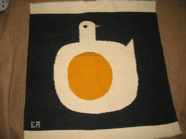 Evelyn Ackerman woven wool tapestry signed EA: signed with initials wool tapestry by Evelyn Ackerman.Ackerman, Evelyn, (1906-1991) could use a cleaning. influential mid-Century modern designer renowned for textile, enamel and glass mosaic designs