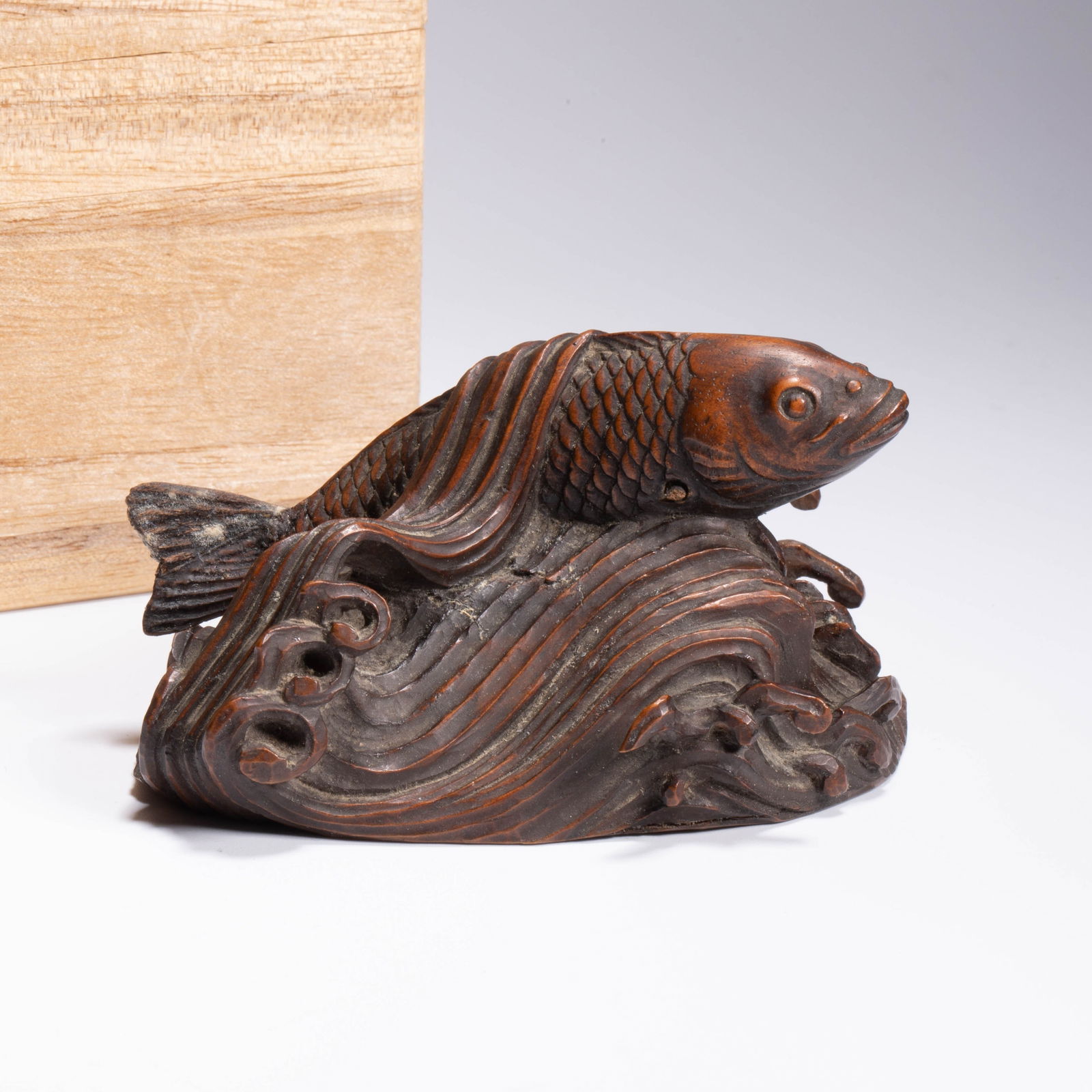 Boxwood Carving of Carp Leaping Over the Dragon Gate, Decorative Object (1 of 6)
