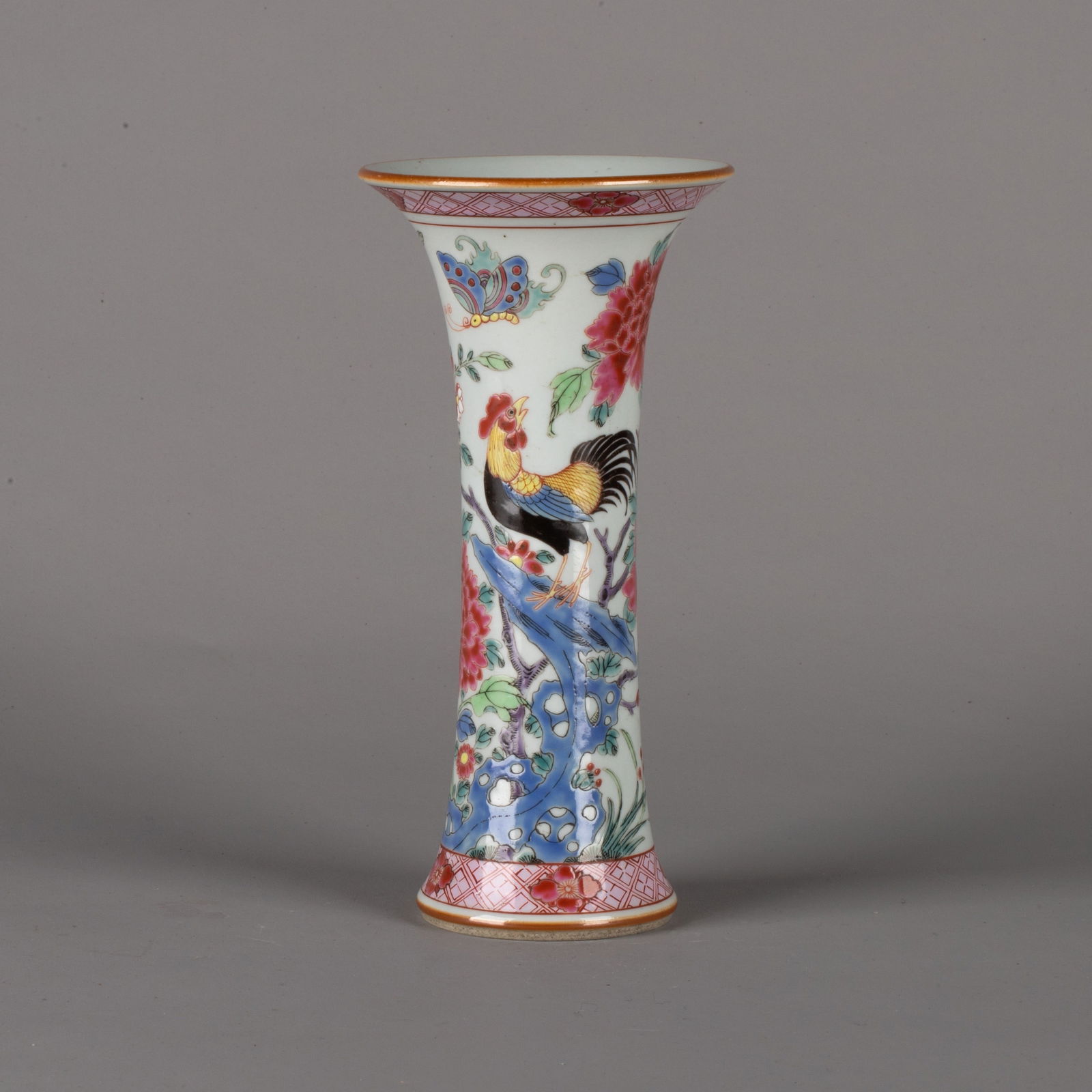 Yongzheng Reign, Qing Dynasty Famille-rose Gu-form Vase with Floral, Butterfly, and "Daji" Motifs (1 of 6)