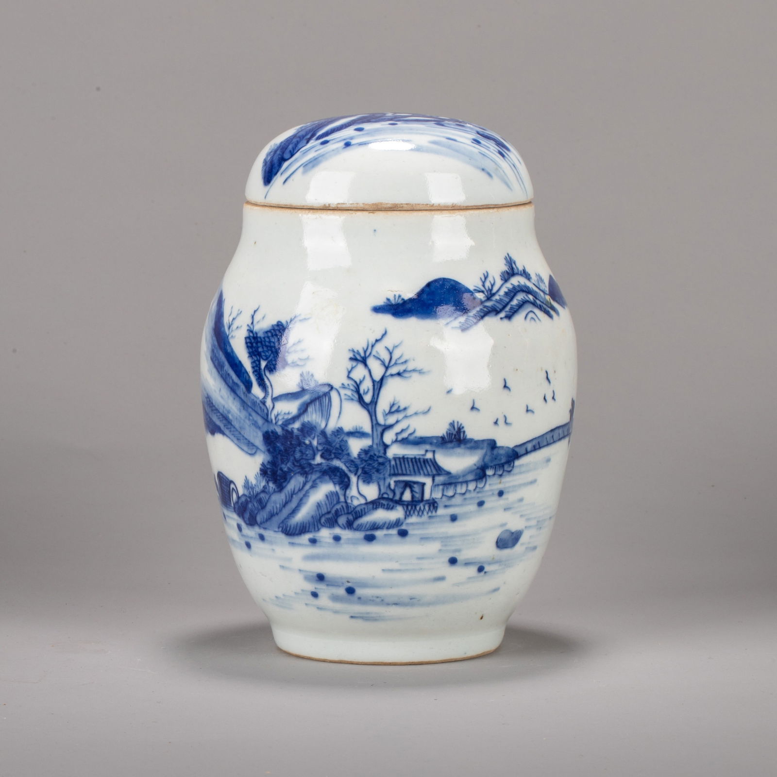 Qing Dynasty Blue-and-white Jar with Landscape and Figure Design (1 of 9)