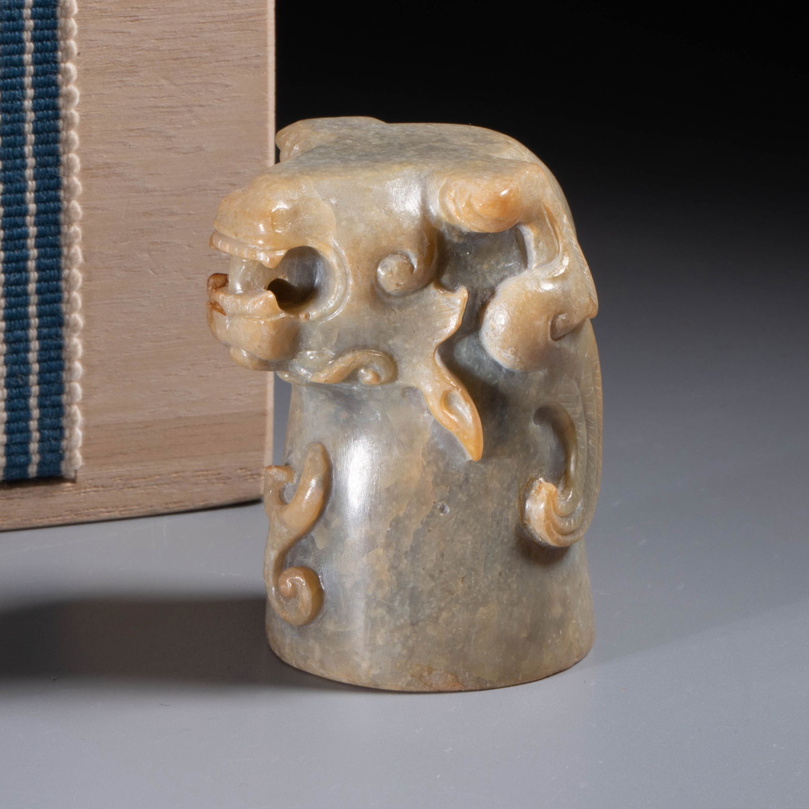 Han Dynasty jade staff with beast finial: Han Dynasty jade staff with beast finial