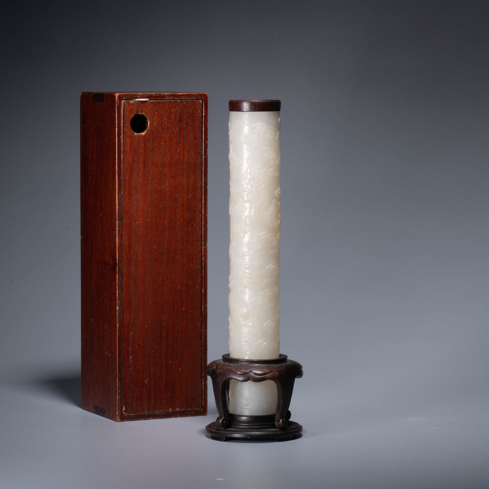 Qing Dynasty (Qianlong Period) Imperial Inscribed Hetian White Jade Carved Dragon Pattern Incense Tu (1 of 15)