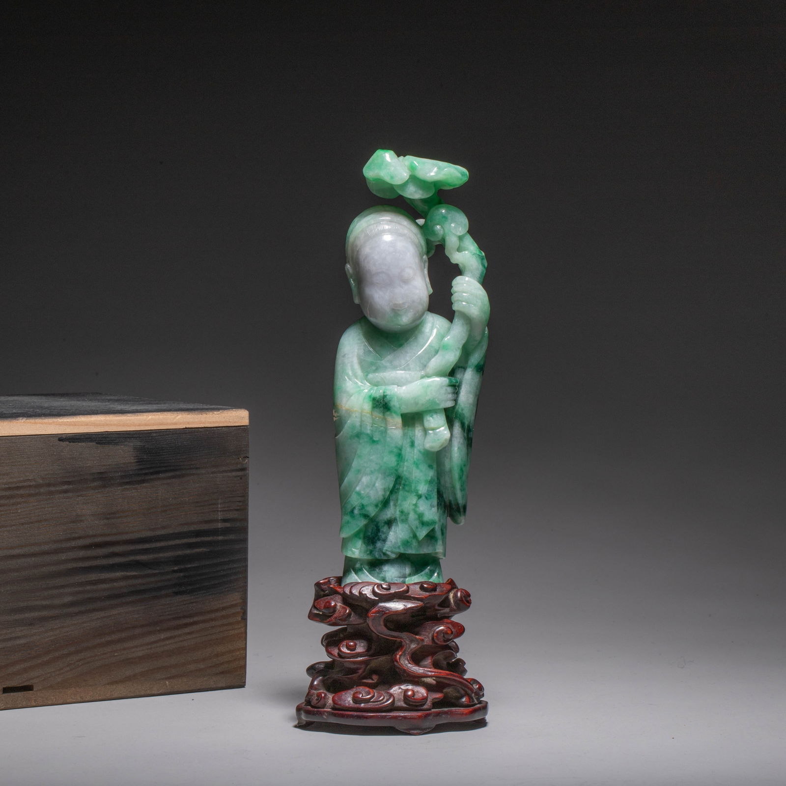 Jadeite Carved "Lotus Leaf and Child" Ornament: Jadeite Carved "Lotus Leaf and Child" Ornament