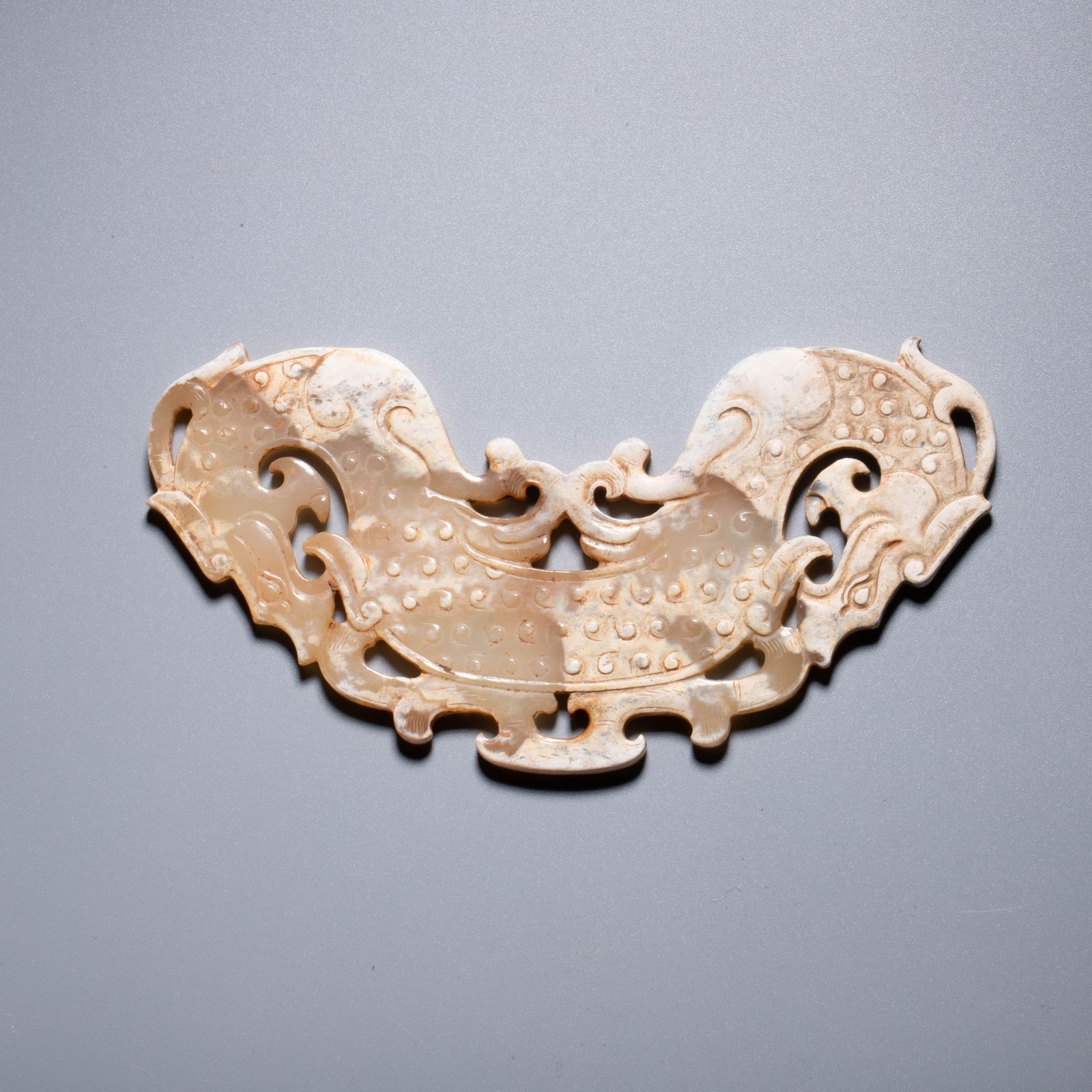 Bronze-Inlaid Jade Bi with Double-Dragon Handles (1 of 6)