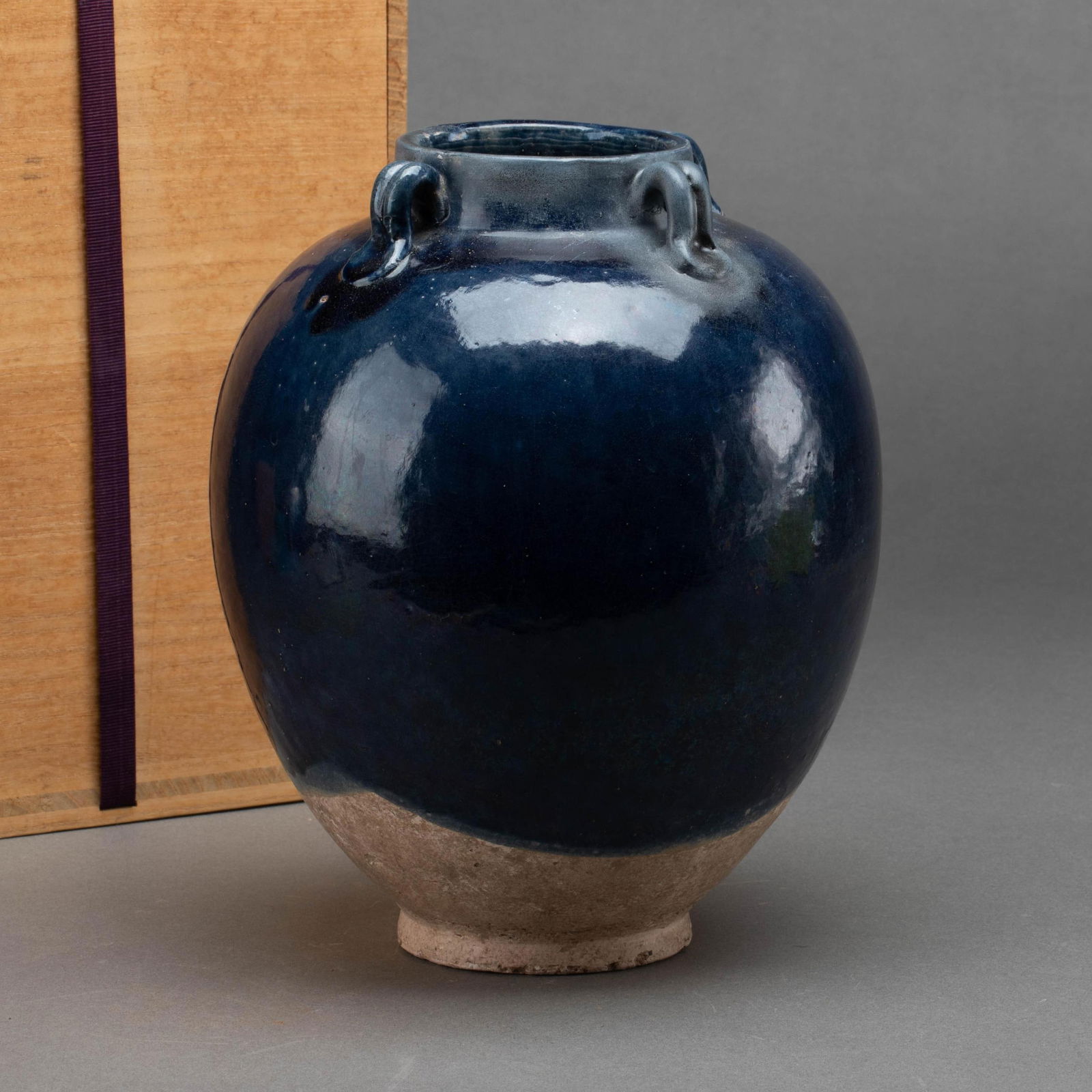Tang Dynasty, Blue-Glazed Four-Loop-Handled Jar: Tang Dynasty, Blue-Glazed Four-Loop-Handled Jar